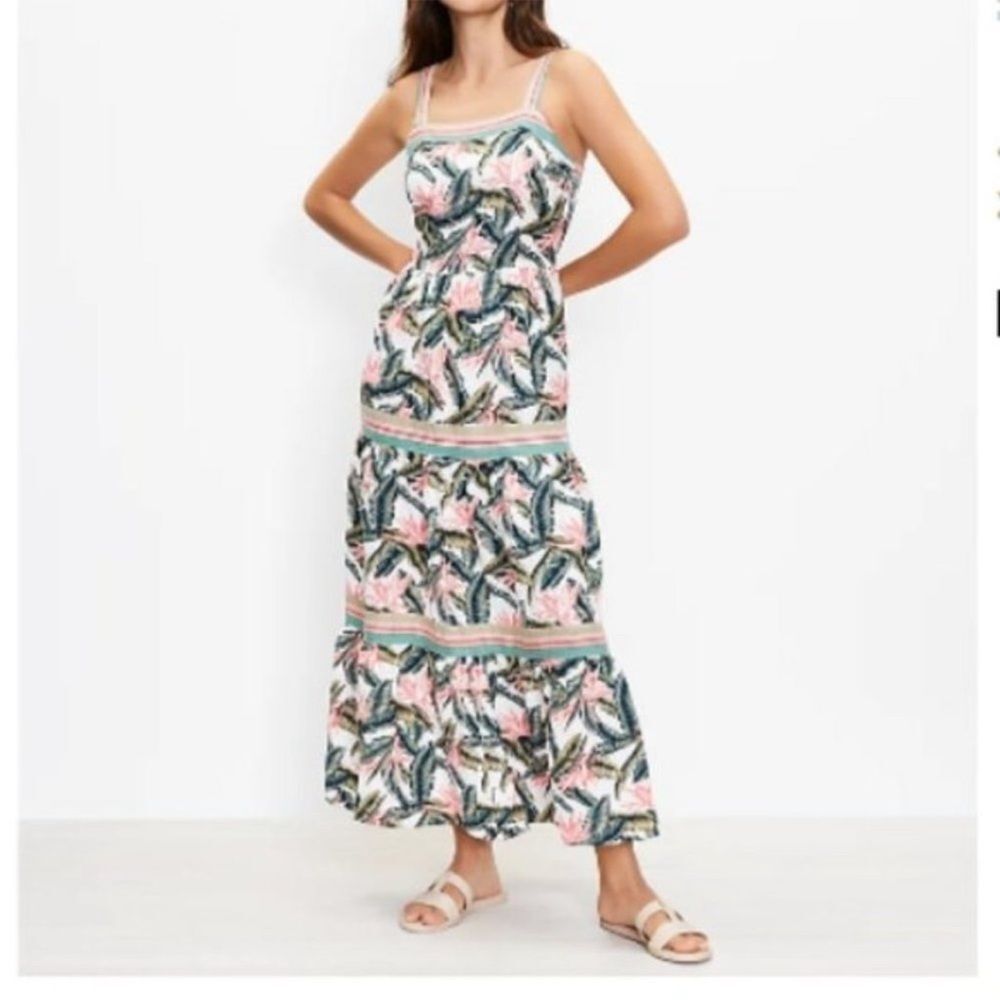LOFT PARADISE TIERED MAXI DRESS, SIZE 10, NWT, TROPICAL RESORT SUMMER DRESS